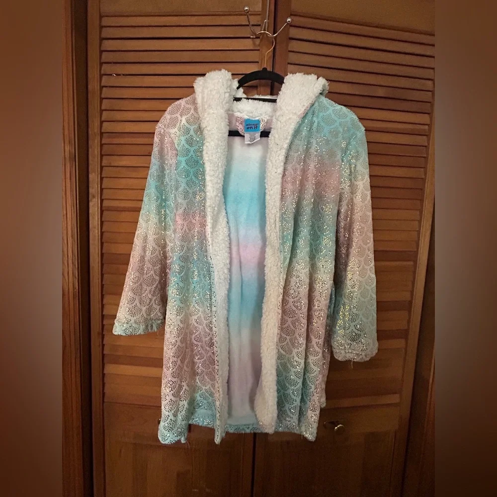 Mermaid Hooded Plush Robe Pastel Tie-Dye Sparkle | Girls M